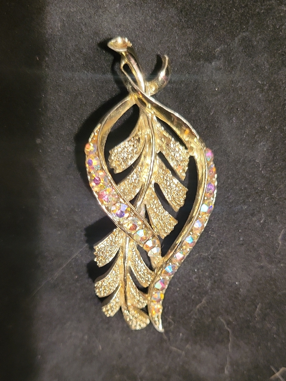 Gold Leaf Pendant with Multicolor Crystal Accents
